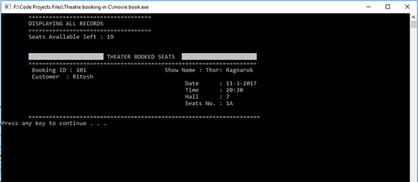 Screenshot 1098 - Theater Seat Booking System In C Programming With Source Code