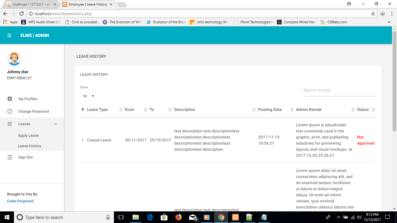 Employee Leave Management System Using PHP With Source Code Code Projects