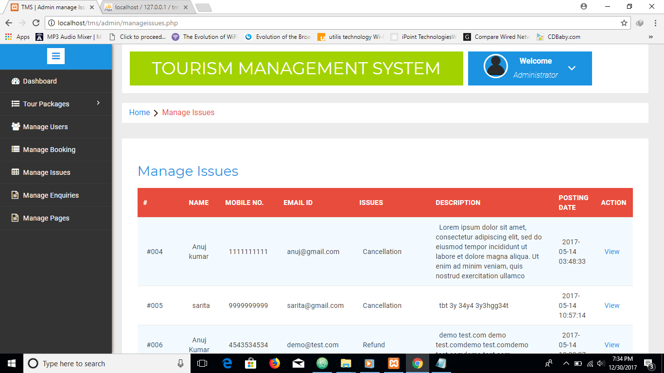 travel management system project in php