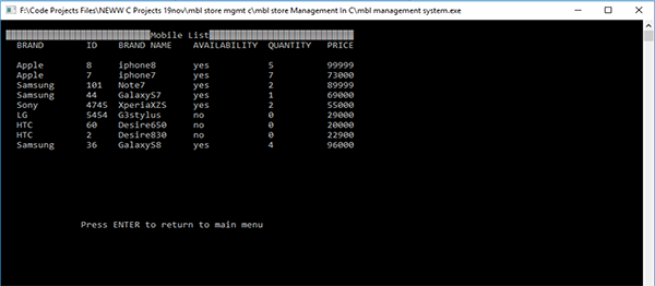 Screenshot 1787000000000000 - MOBILE STORE MANAGEMENT SYSTEM IN C PROGRAMMING WITH SOURCE CODE