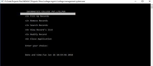 COLLEGE RECORD MANAGEMENT SYSTEM IN C PROGRAMMING WITH SOURCE CODE