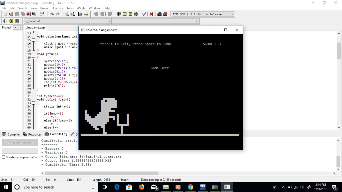 Dino Game  In C  Programming  With Source Code Code Projects