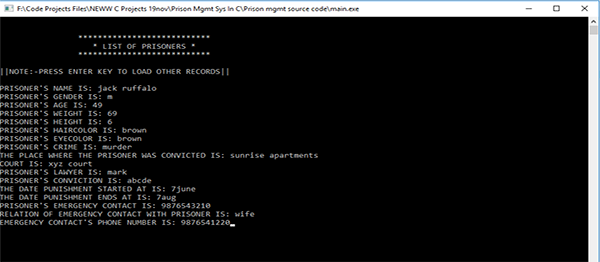 Screenshot 197900 - PRISON MANAGEMENT SYSTEM IN C PROGRAMMING WITH SOURCE CODE