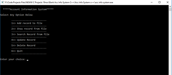 Screenshot 2545000 - Bank Account Information System In C++ With Source Code