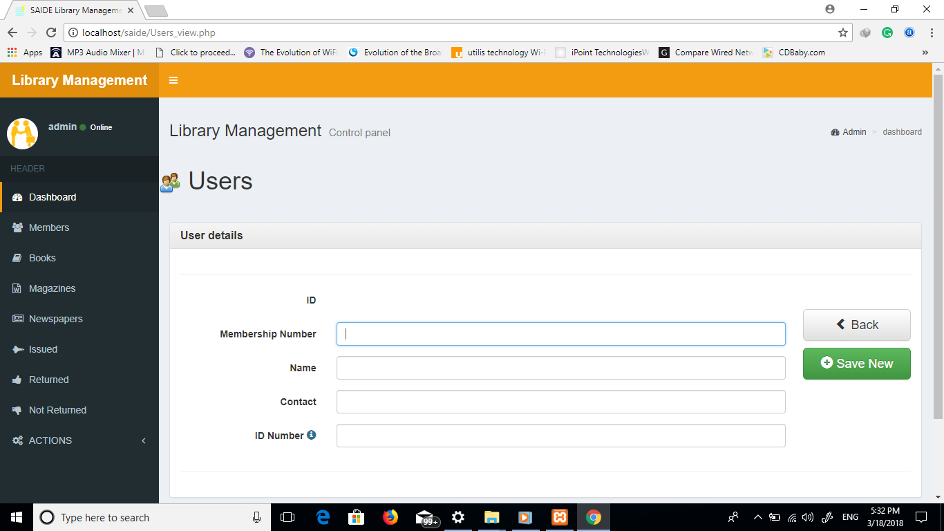 library management system project in php