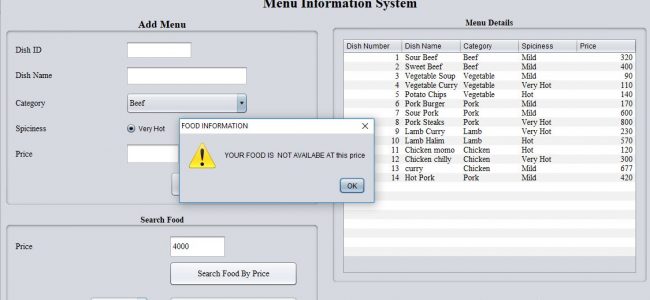 10 650x300 - Restaurant Menu Information System In Java Using NetBeans With Source Code