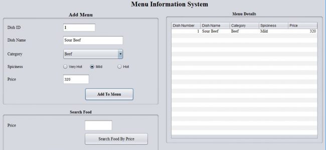 2. test case 2 650x300 - Restaurant Menu Information System In Java Using NetBeans With Source Code