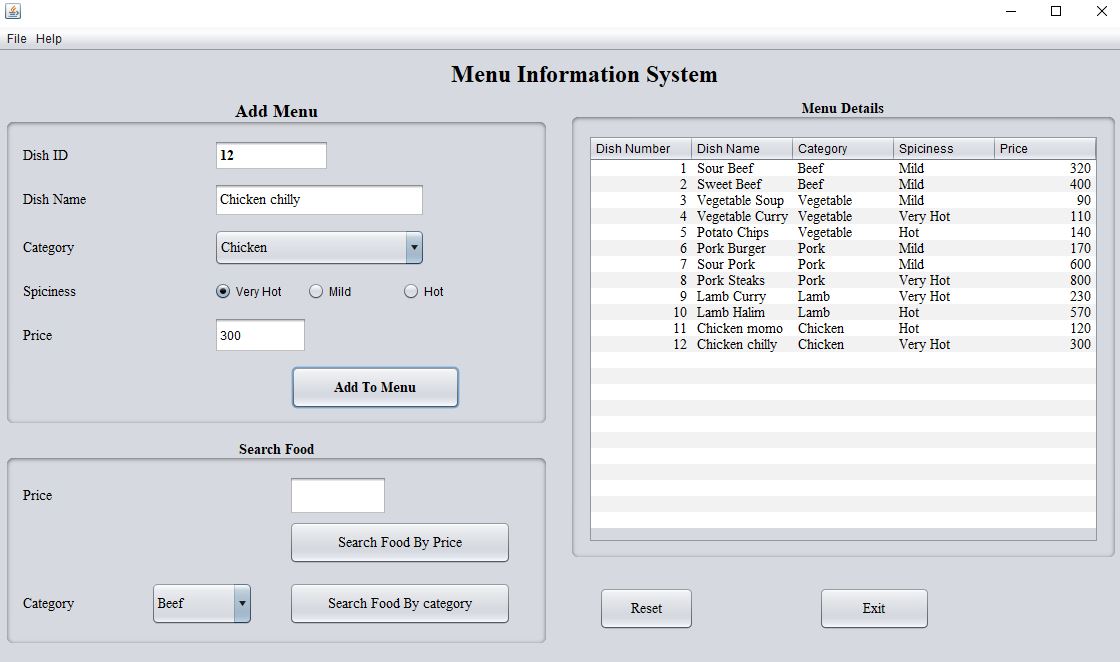 Restaurant Menu Information System In Java Using NetBeans With Source ...
