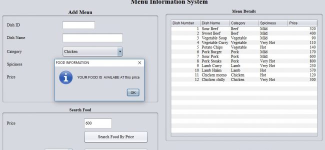 4. test case 4 650x300 - Restaurant Menu Information System In Java Using NetBeans With Source Code
