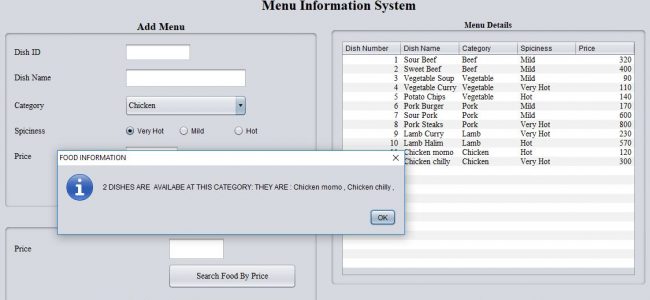 5 1 650x300 - Restaurant Menu Information System In Java Using NetBeans With Source Code