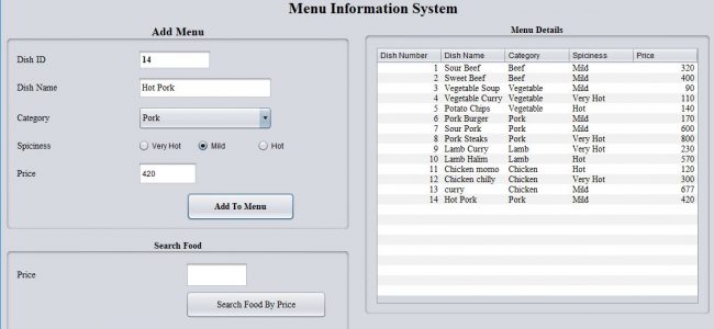 6 650x300 - Restaurant Menu Information System In Java Using NetBeans With Source Code