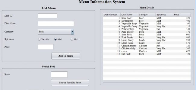 7 650x300 - Restaurant Menu Information System In Java Using NetBeans With Source Code