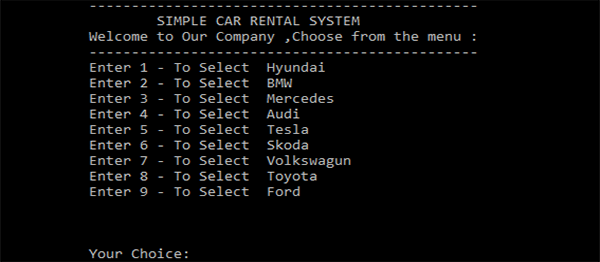 SIMPLE CAR RENTAL SYSTEM IN C++ WITH SOURCE CODE