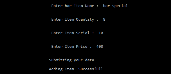 Screenshot 201 2 - BAR MANAGEMENT SYSTEM IN C++ WITH SOURCE CODE