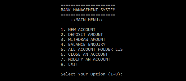 BANK MANAGEMENT SYSTEM IN C++ WITH SOURCE CODE