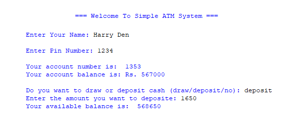 Screenshot simATMpy - SIMPLE ATM SYSTEM IN PYTHON WITH SOURCE CODE