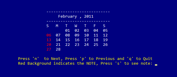 SIMPLE CALENDAR IN C PROGRAMMING WITH SOURCE CODE