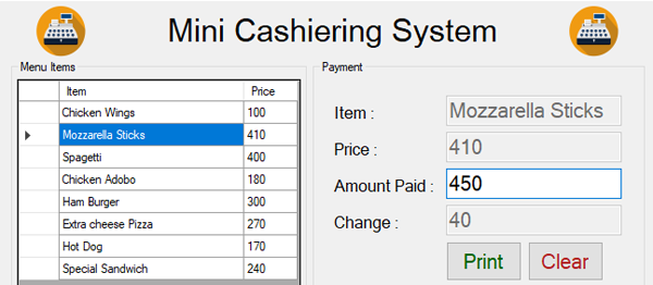 Screenshot miniCashieringSystem - MINI CASHIERING SYSTEM IN VB.NET WITH SOURCE CODE