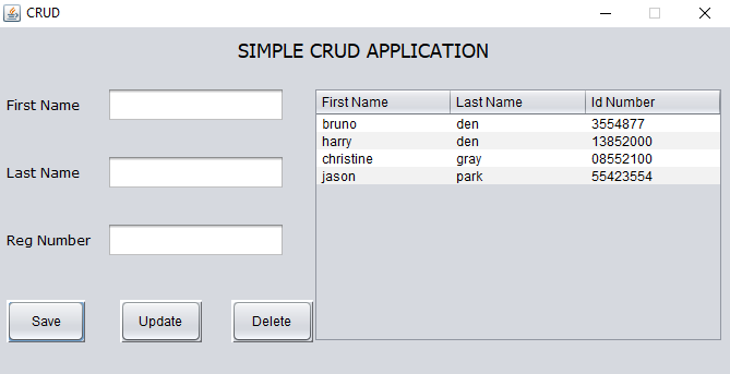 Screenshot CRUDJavaSwingApp - JAVA SWING CRUD APPLICATION WITH SOURCE CODE