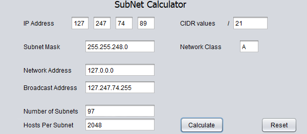 Screenshot subNetCalculatorJAVA - Subnet Calculator In JAVA With Source Code