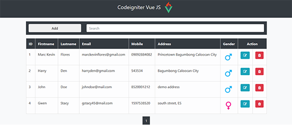Screenshot CRUDinCodeIgniterVueJS - SIMPLE CRUD IN CODEIGNITER USING VUE.JS WITH SOURCE CODE