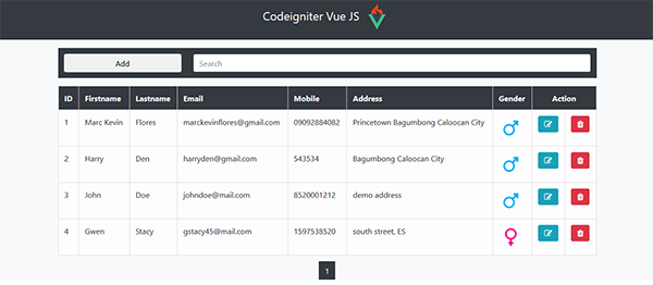 Screenshot CRUDinCodeIgniterVueJS - Simple CRUD In Codeigniter Using Vue.JS With Source Code