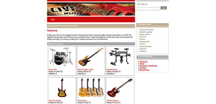 Screenshot onlineMusicalInstrumentStorePHP - ONLINE MUSICAL INSTRUMENT STORE SITE IN PHP WITH SOURCE CODE