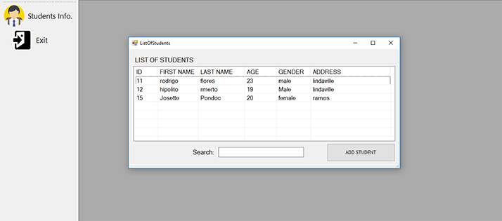 Screenshot simpleStudentInfoSysC - SIMPLE STUDENT INFORMATION SYSTEM IN C# WITH SOURCE CODE