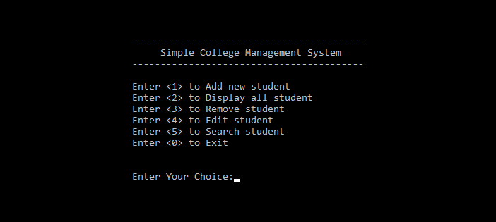 Simple College Management System in C - SIMPLE COLLEGE MANAGEMENT SYSTEM IN C++ WITH SOURCE CODE