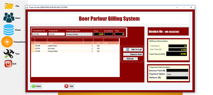 BEER PARLOUR BILLING SYSTEM IN VB.NET WITH SOURCE CODE