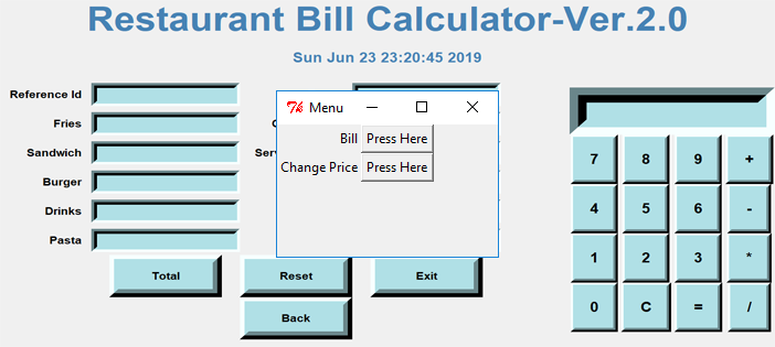 RESTAURANT BILL CALCULATOR (VER2.0) IN PYTHON WITH SOURCE CODE