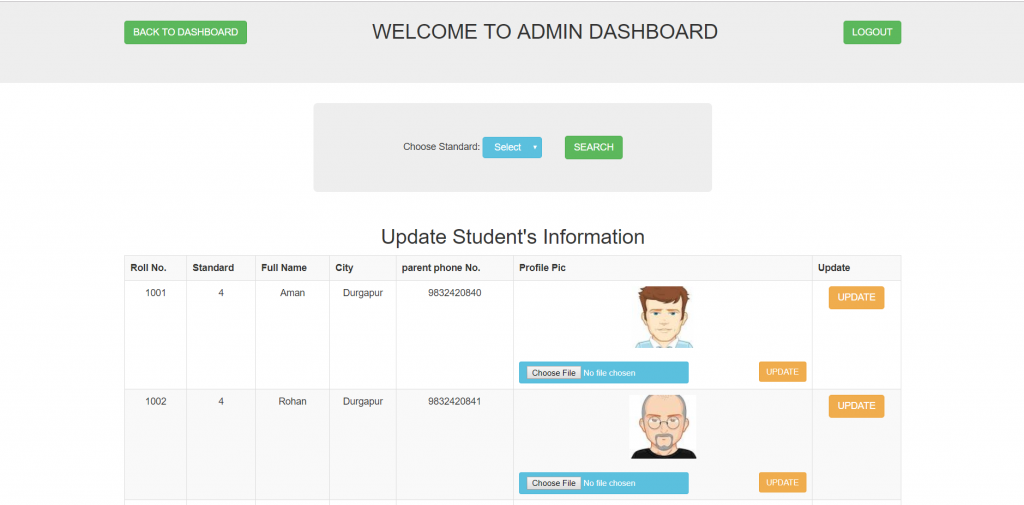 image of student details management system