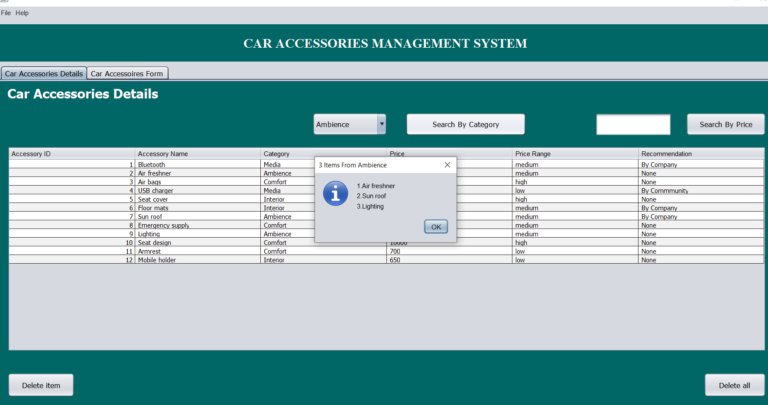 car accessories system