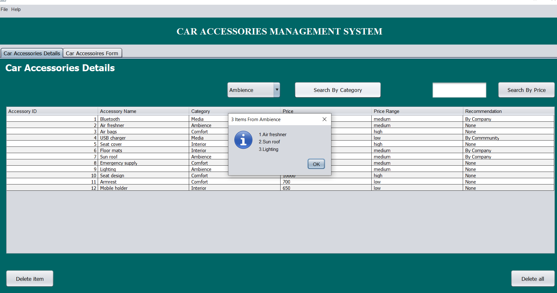 1 4 - CAR ACCESSORIES SYSTEM IN JAVA WITH SOURCE CODE