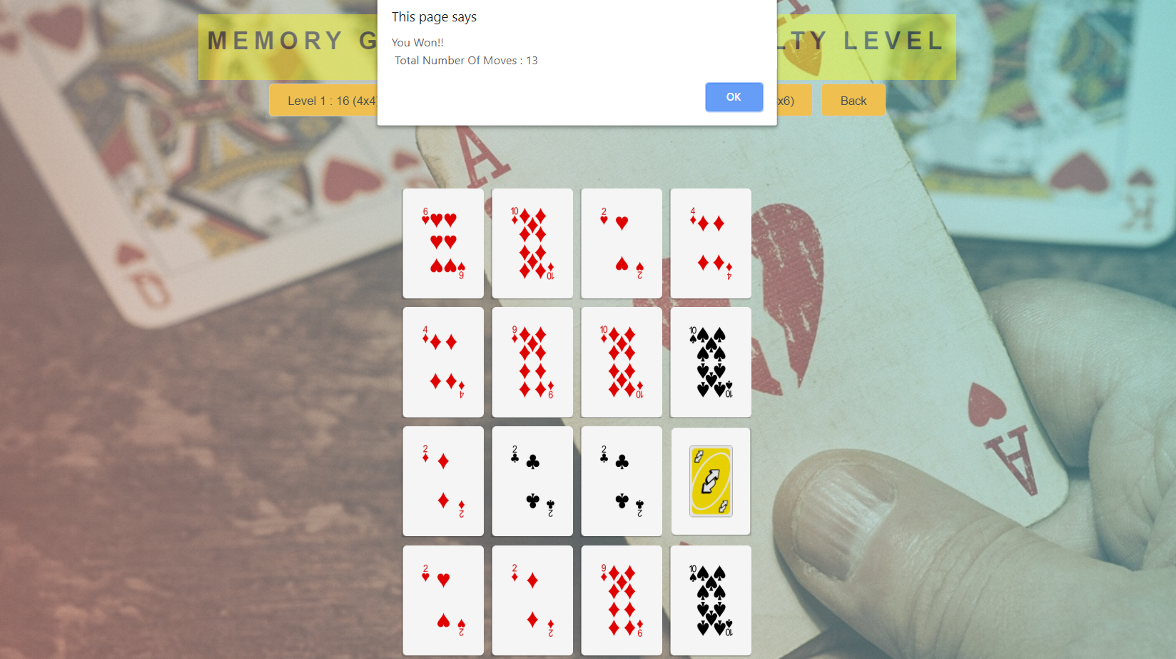 1 6 - CARD MEMORY GAME IN JAVASCRIPT WITH SOURCE CODE