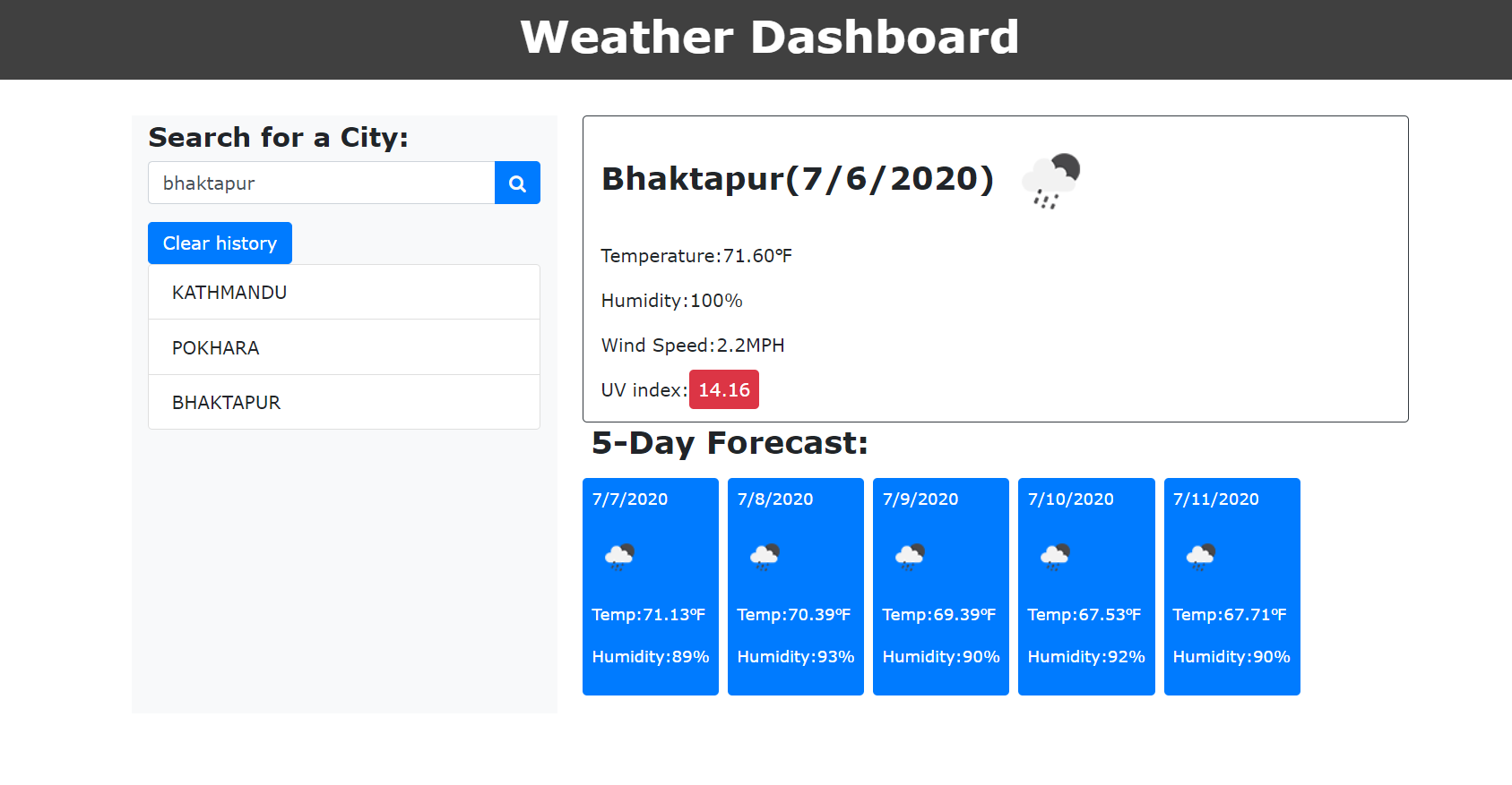 4 - WEATHER DASHBOARD IN JAVASCRIPT WITH SOURCE CODE