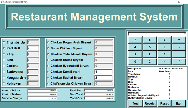 cafeteria management system project in java