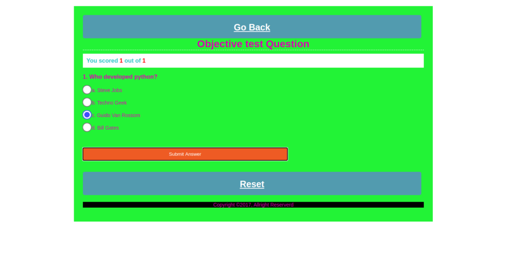 Simple Quiz App using Django Framework