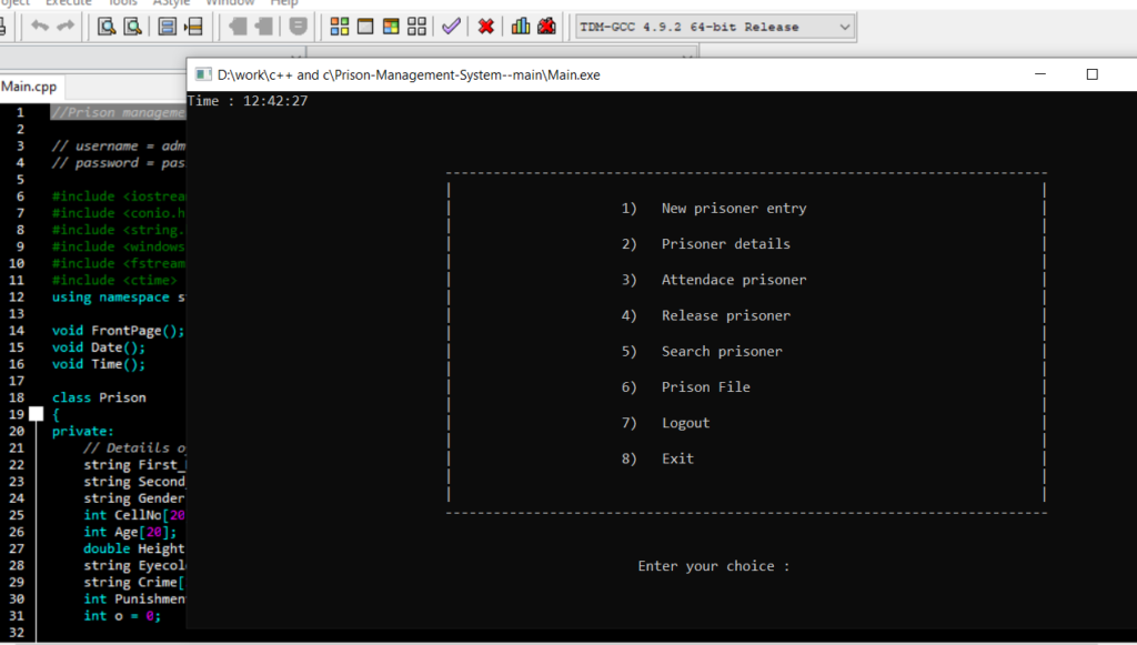 prison management system in c++