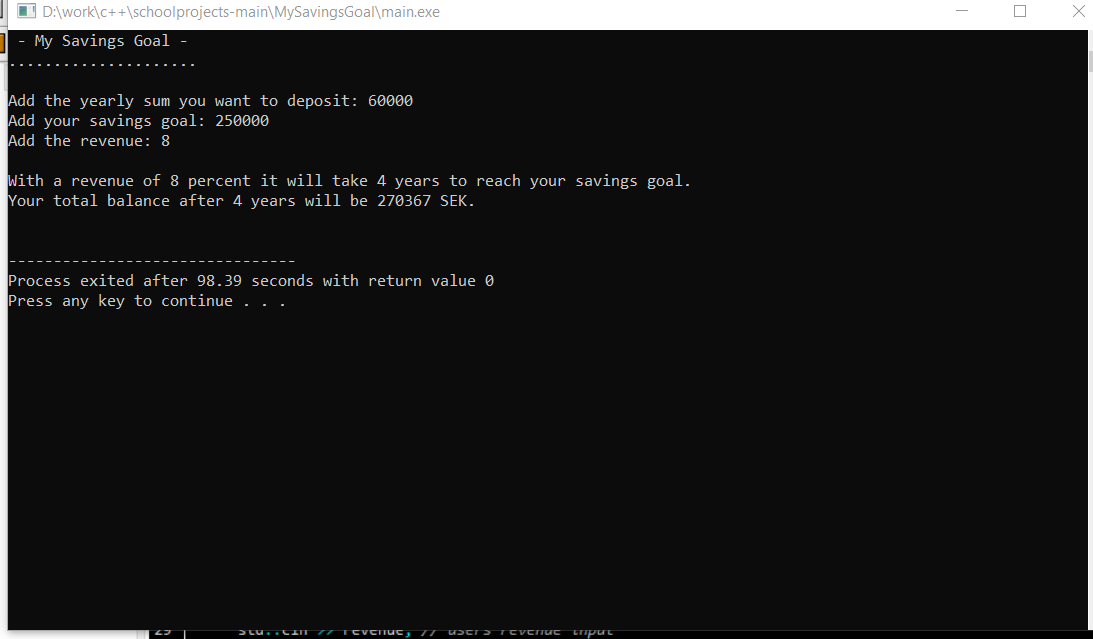 sg - MY SAVINGS GOAL IN C++ WITH SOURCE CODE