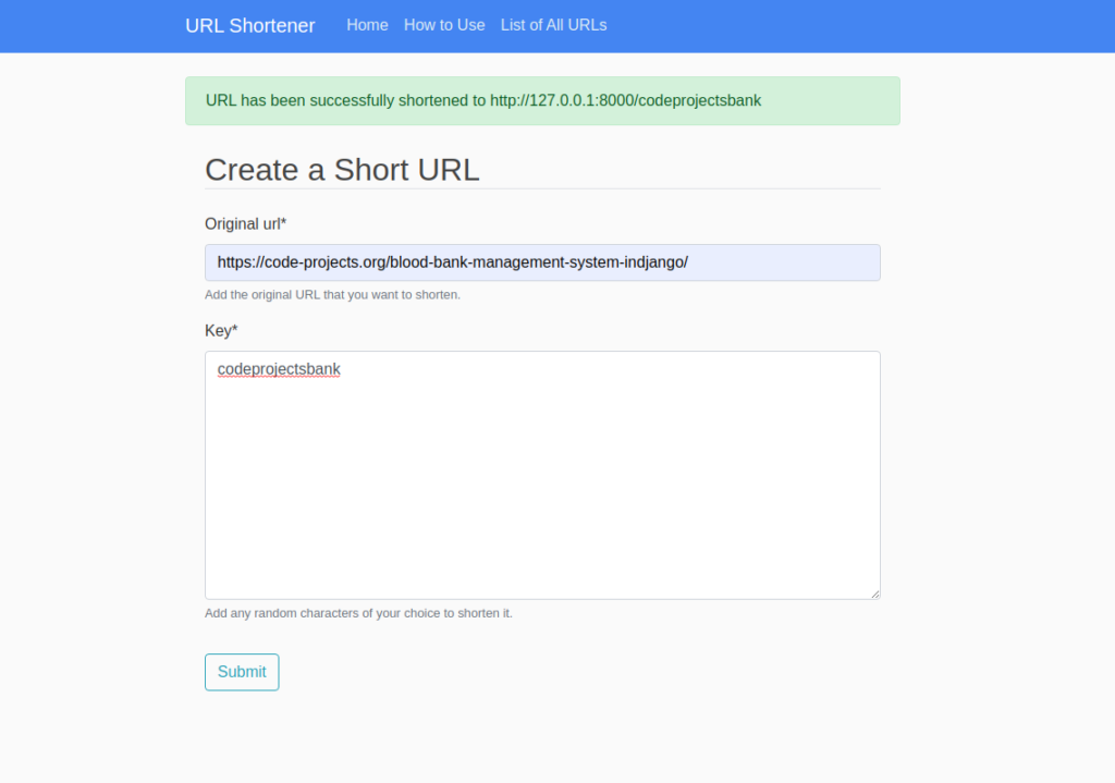 URL Shortener Using Django Framework