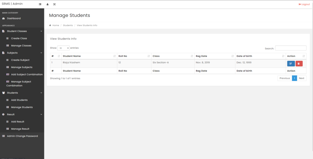 Student Result Management System using Django