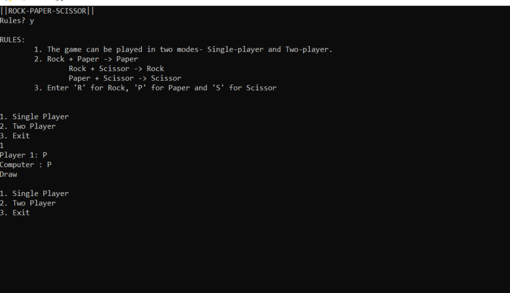 rock paper scissor game
