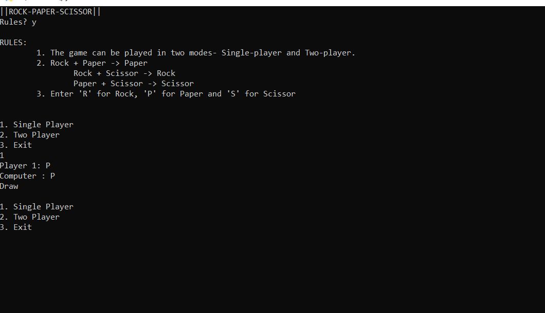 rps - ROCK PAPER SCISSOR GAME IN PYTHON CLI MODE WITH SOURCE CODE