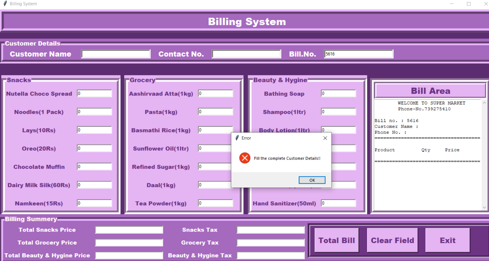 bs - SIMPLE BILLING SYSTEM IN PYTHON WITH SOURCE CODE