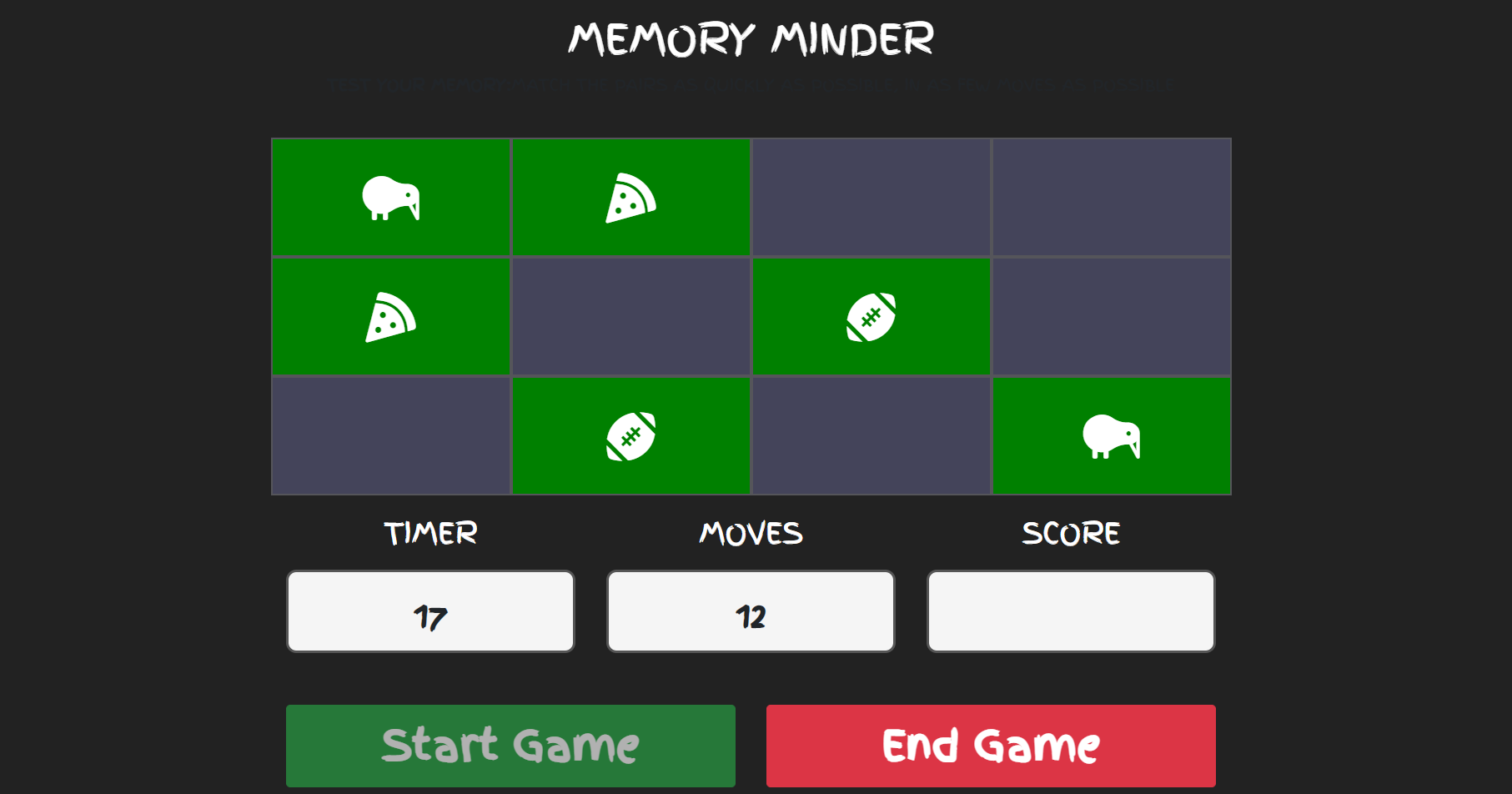 memory minder game