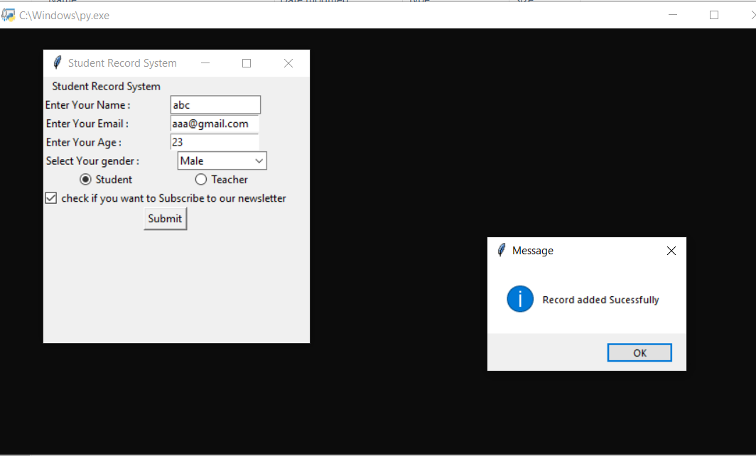 sr - STUDENT RECORD SYSTEM IN TKINTER PYTHON WITH SOURCE CODE