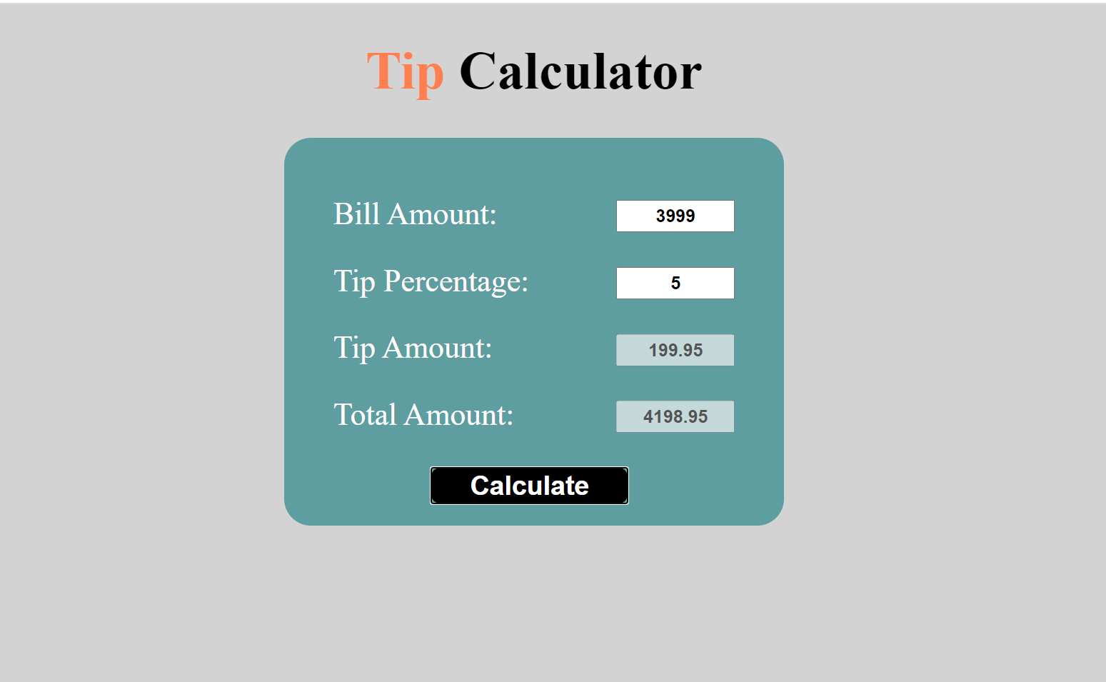 tc - TIP CALCULATOR IN JS, HTML WITH SOURCE CODE