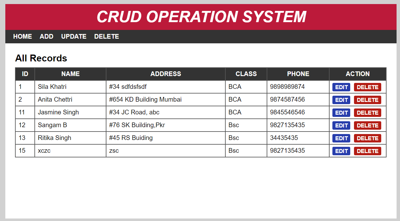 crud operation system