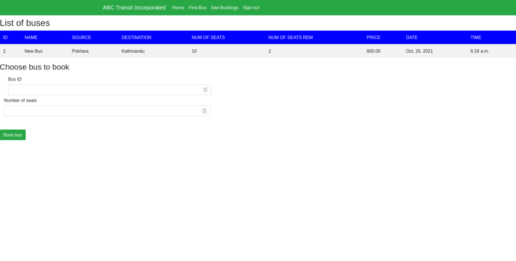 Bus Reservation System